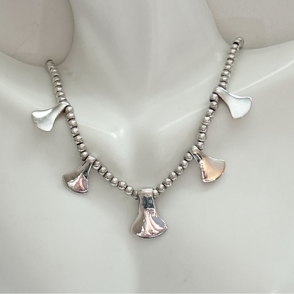 Vintage Modernist Sterling Silver Fan Bead Necklace